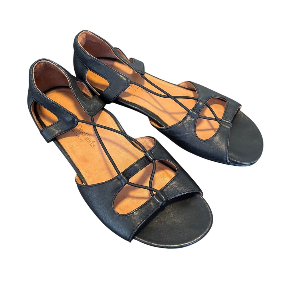 L'Amour Des Pieds Darren Sandals 7.5 Black Leather Lace Up Flat Comfort Shoes